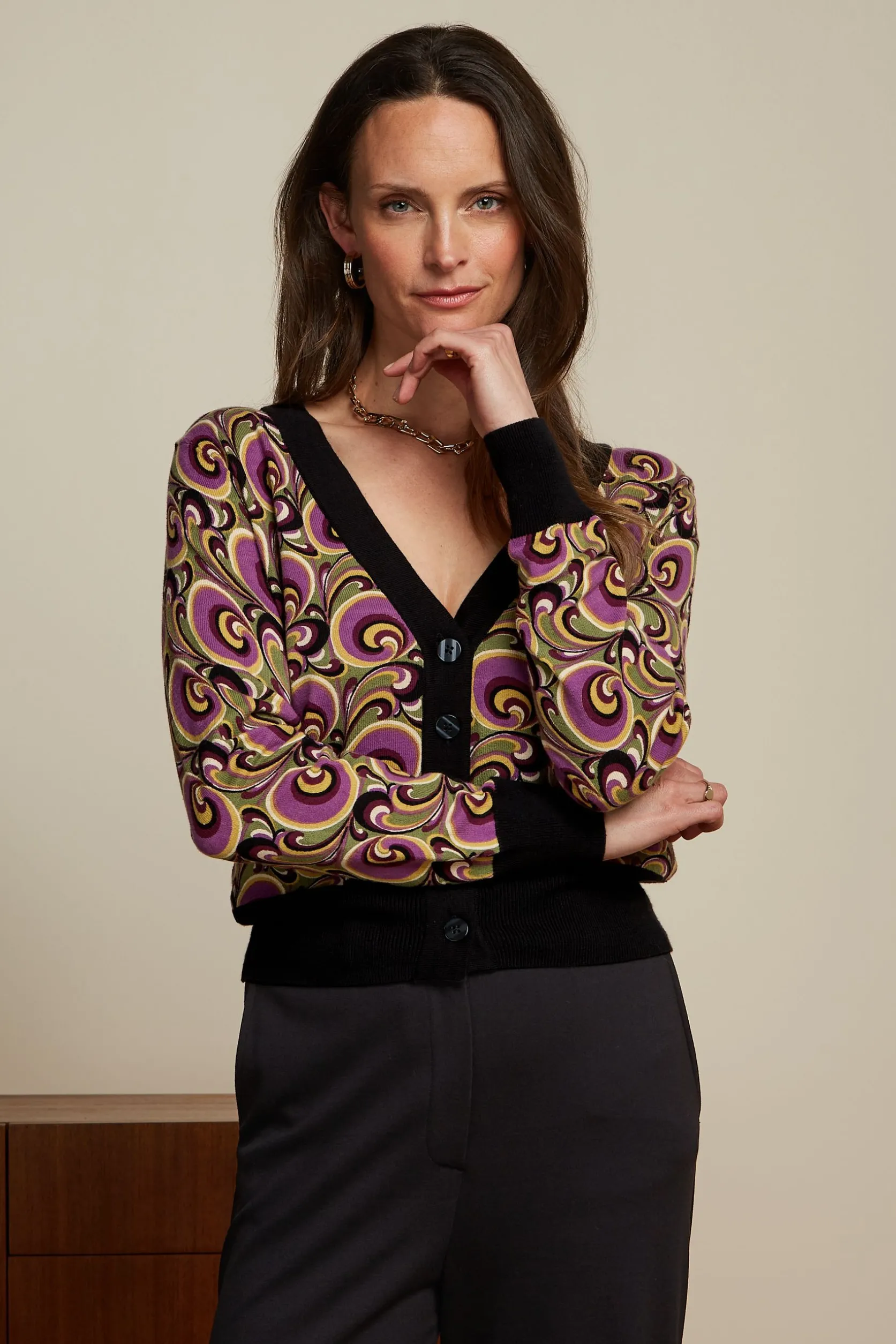 Cardi Deep V Patchouli