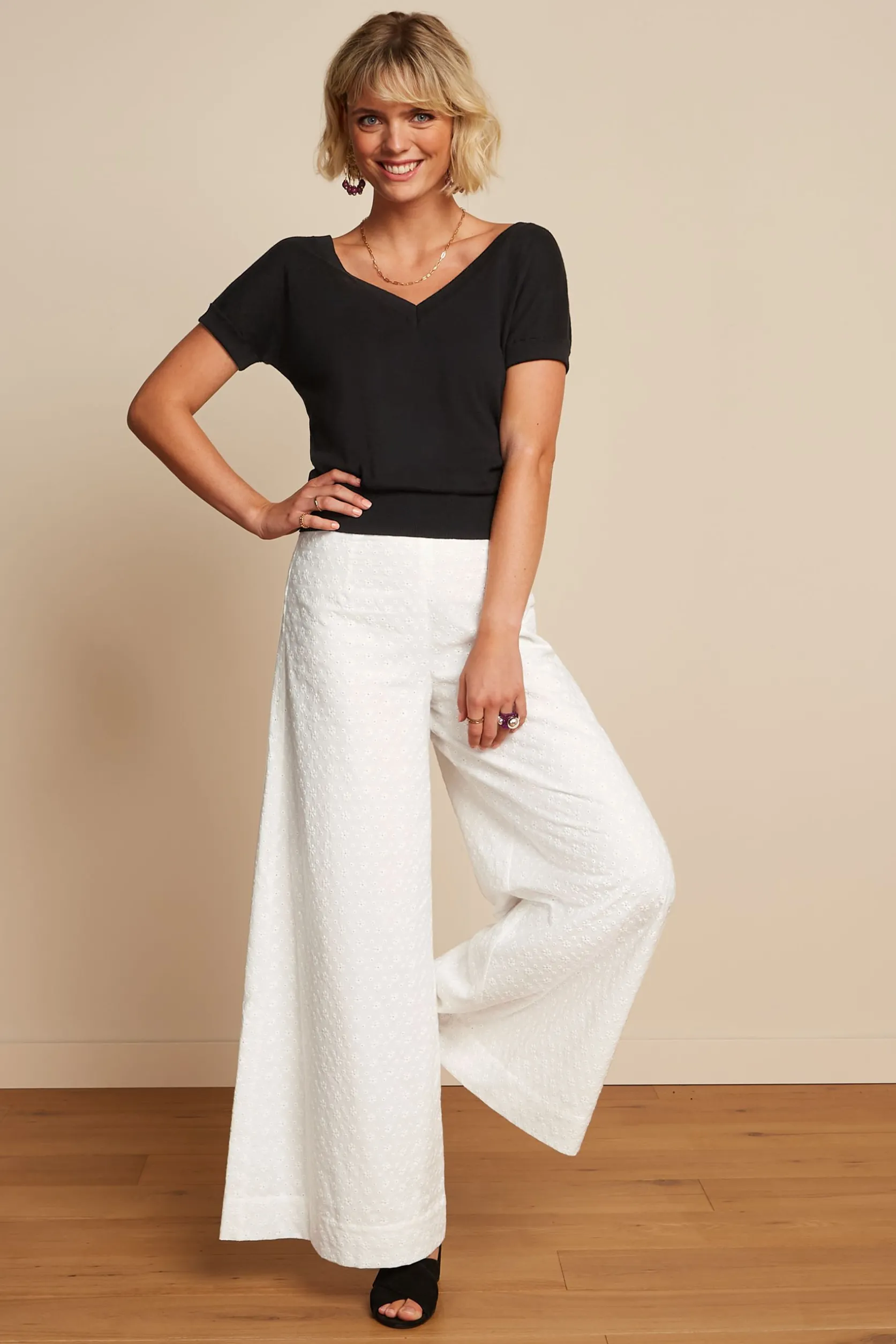 Palazzo Pants Rosa Broderie Anglaise