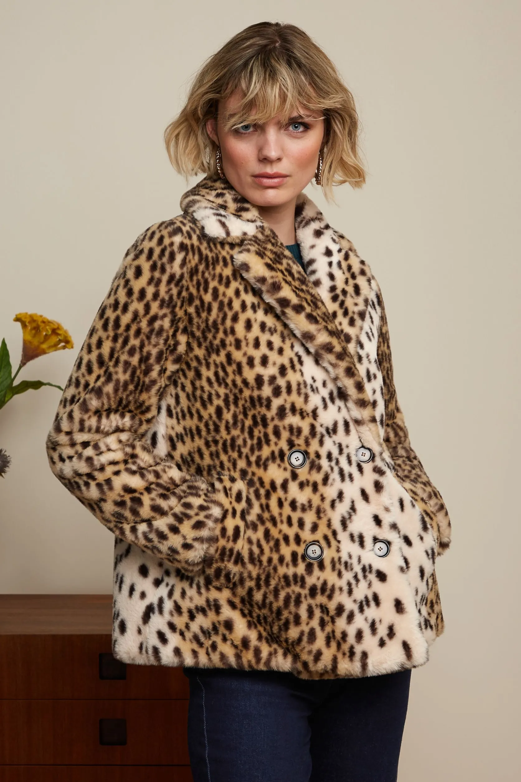 Patti Coat Midi Cheetah Fur